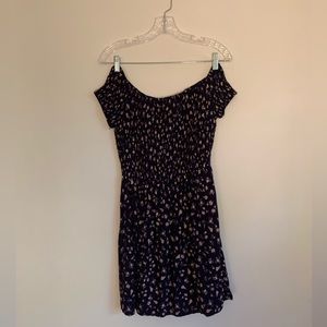 Navy Blue Floral Strapless Dress
